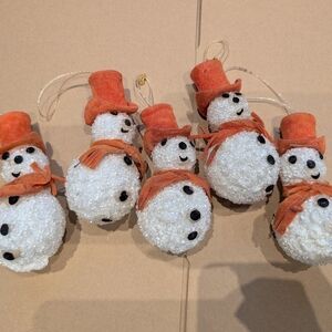 Vintage Handmade Christmas Festive Snowman Ornaments with Orange Hats